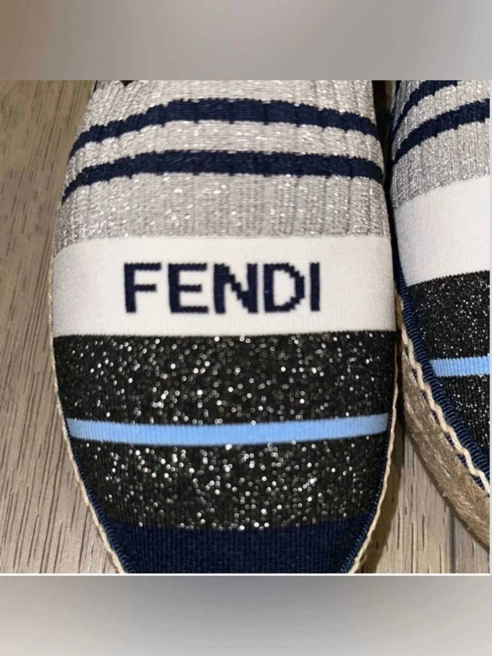 Fendi Rockoko Stretch Knit Sock Espadrille Slip-On with Blue Insole size 37